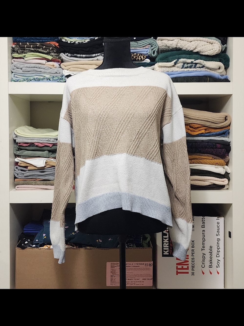 Cozy Neutral Colorblock Crewneck Sweater - Women